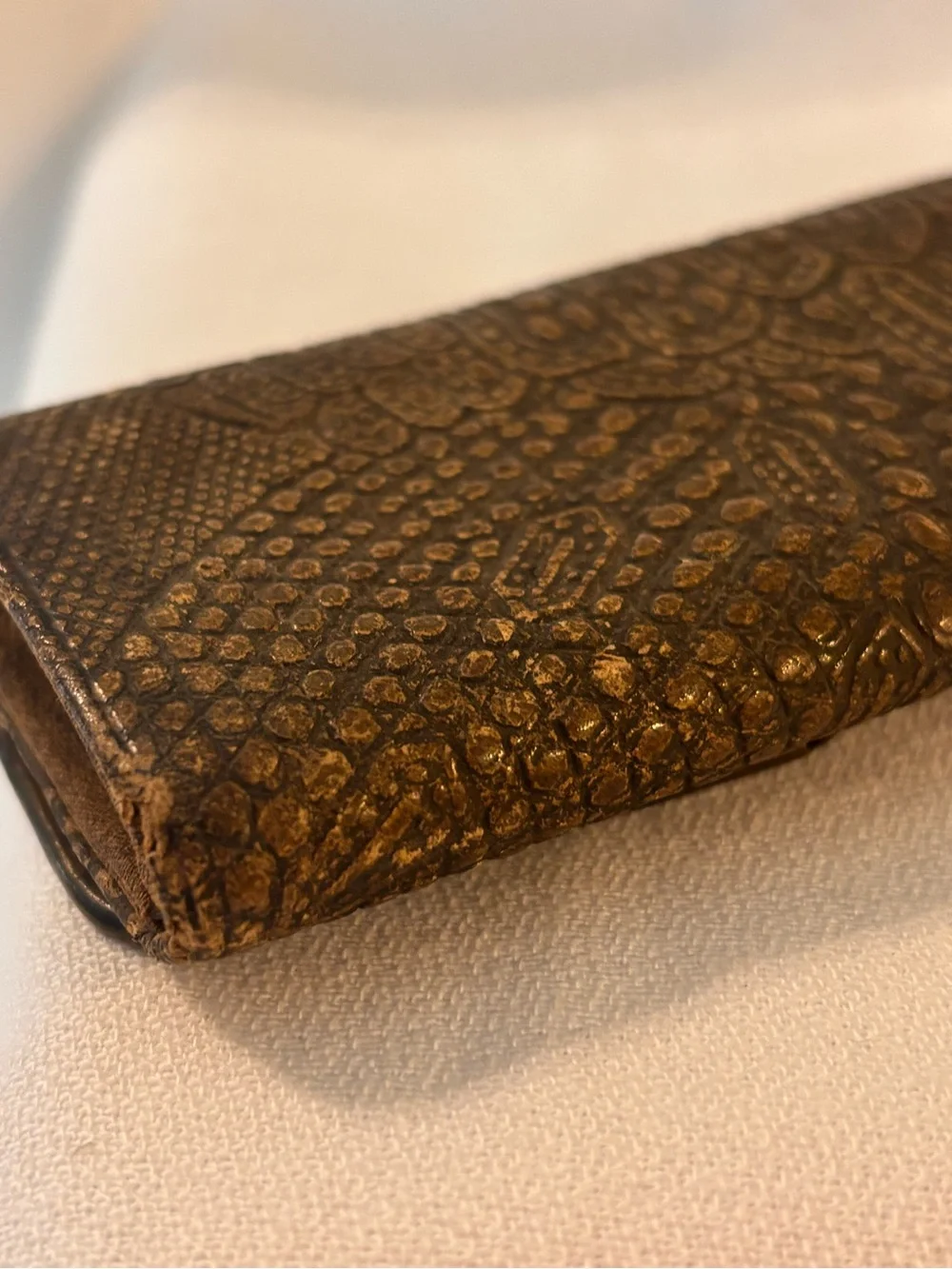 Antique 1878 Patent Victorian Men's Long Wallet Embossed Lizardskin Leather Case